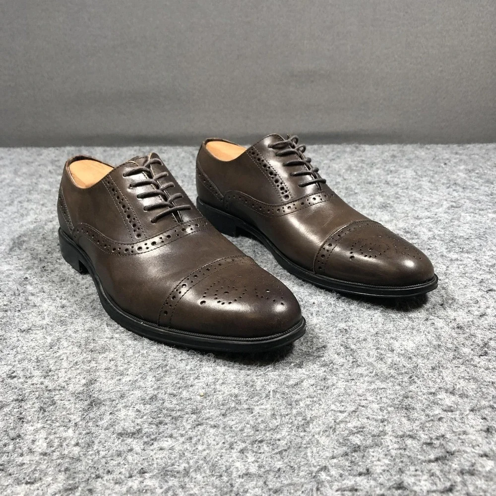 Kenneth Cole Reaction Shoes Mens Size 10.5 Brown Leather Cap Toe Oxford Dress